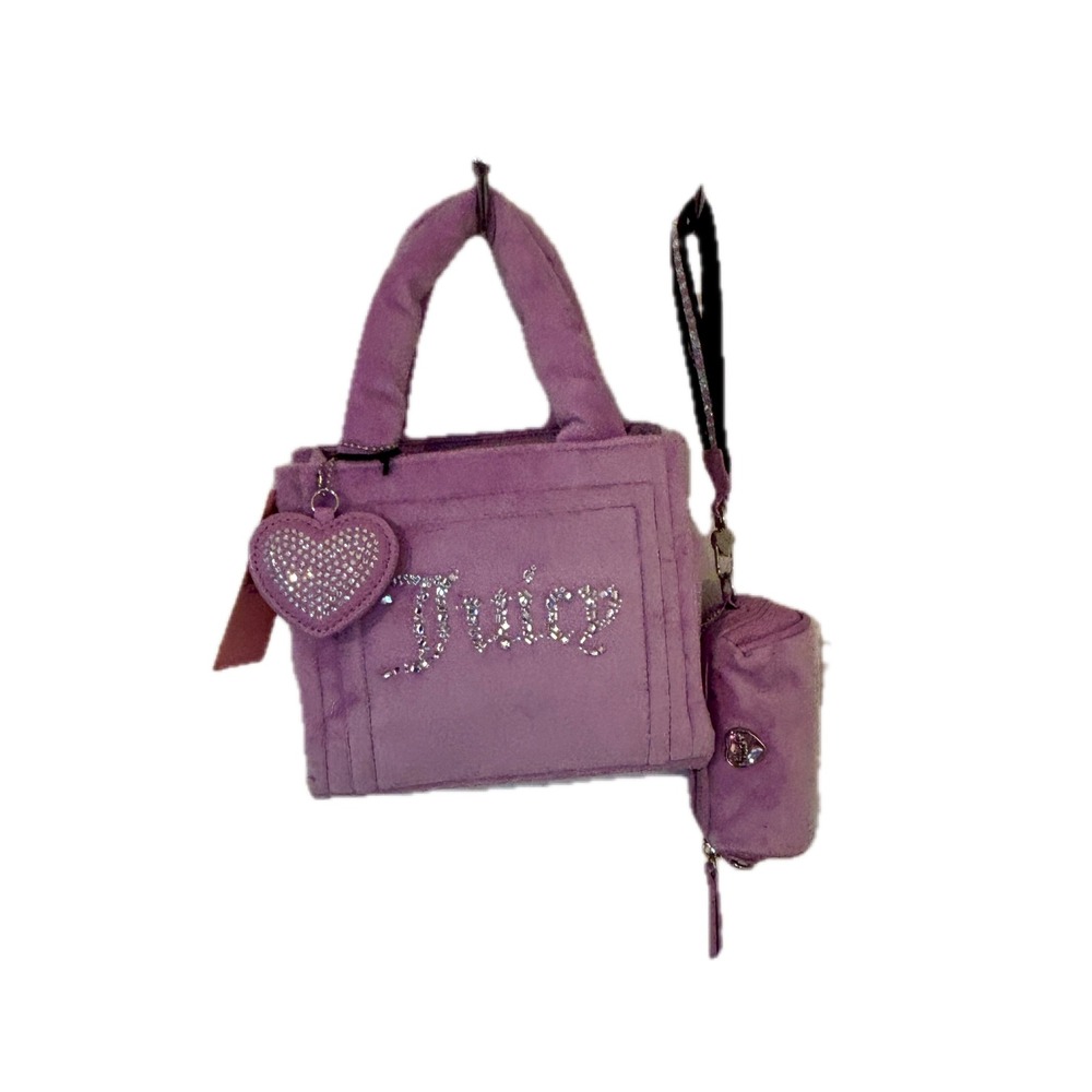 NWT Juicy Couture Lavender Velour Mini Bag Rhinestone Logo Purple & Coin Bag